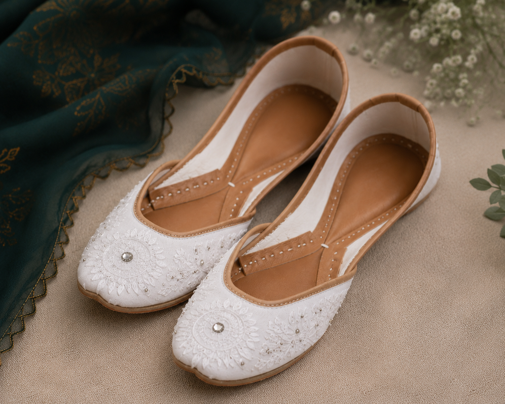 Azadi Noor Handmade Embroidered White Khussa
