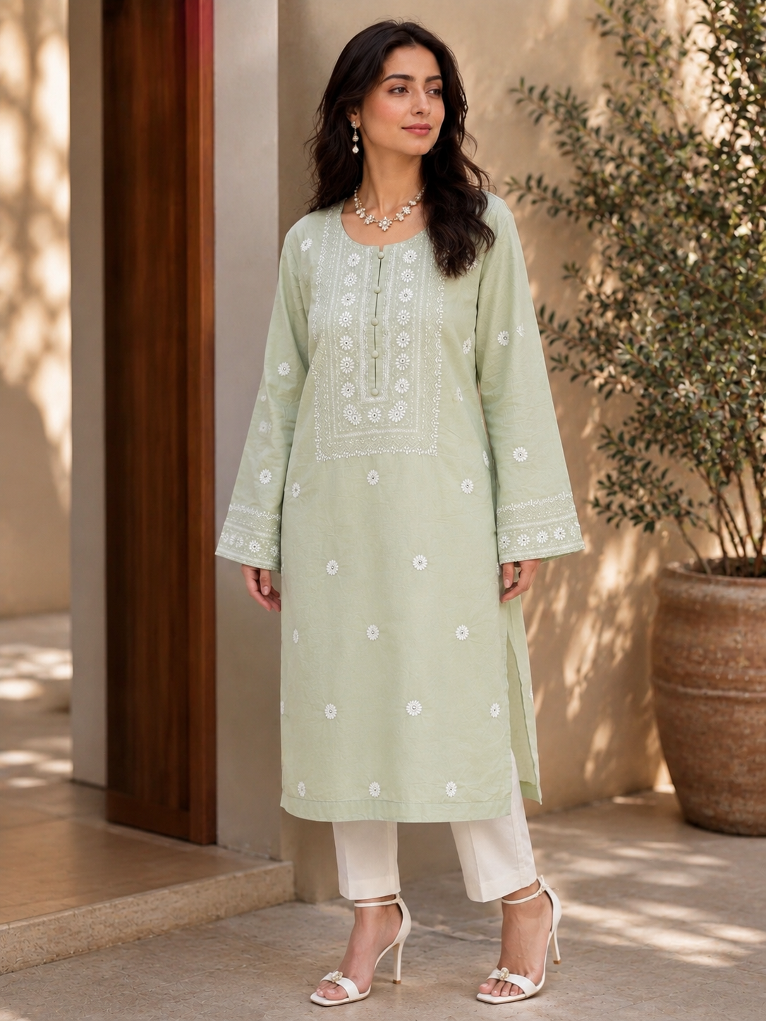 Embroidered Sage Mist Premium Lawn Shirt