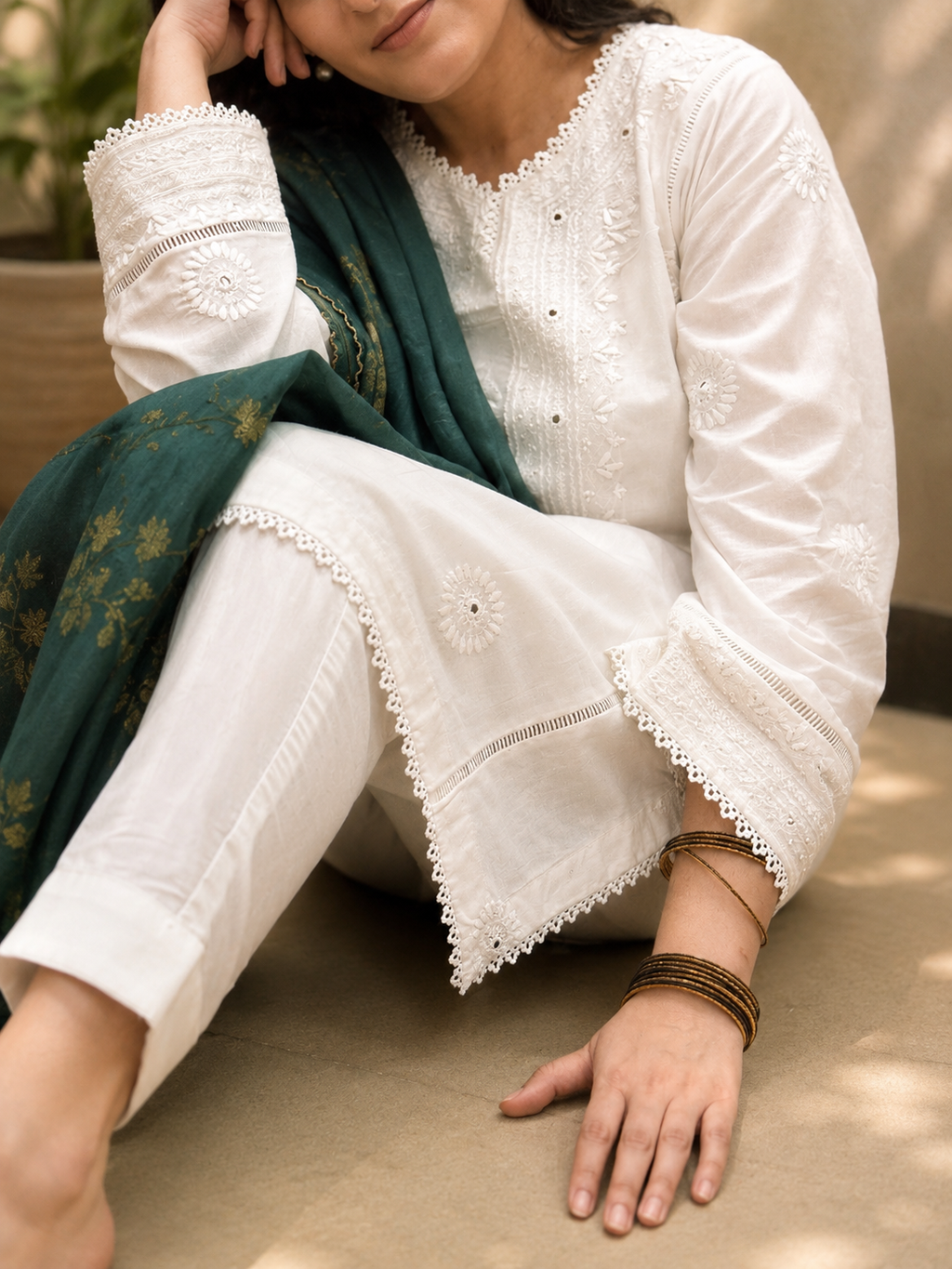 3 Piece - Azadi Noor Pure White Embroidered Lawn Suit with Jacquard Dupatta