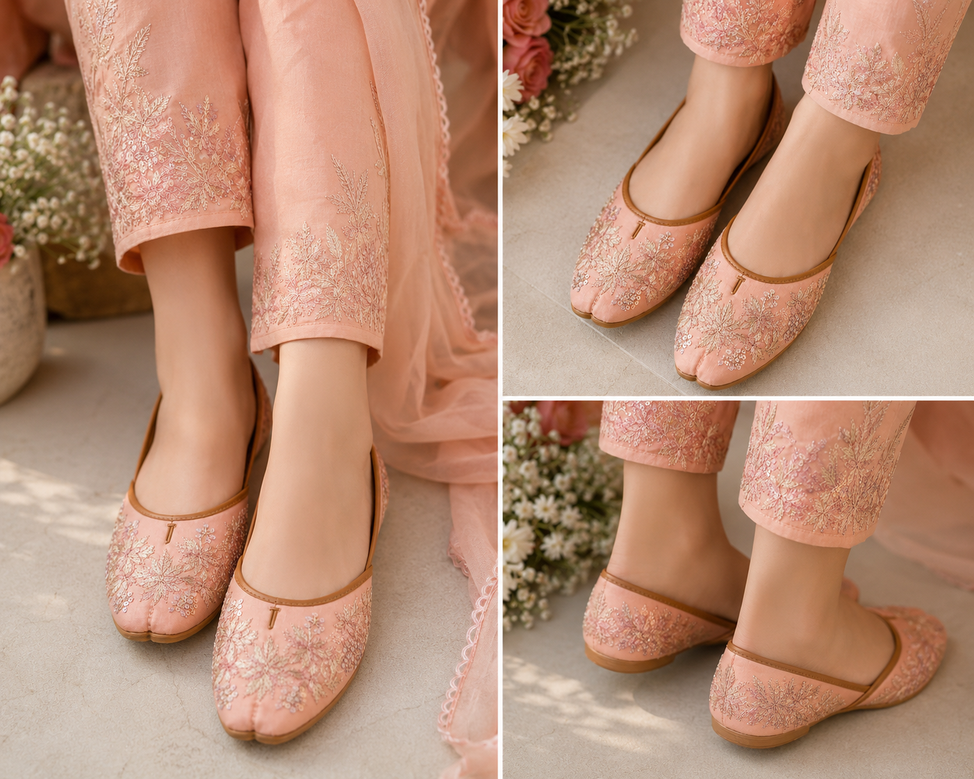 Peach Blossom Handmade Embroidered Khussa