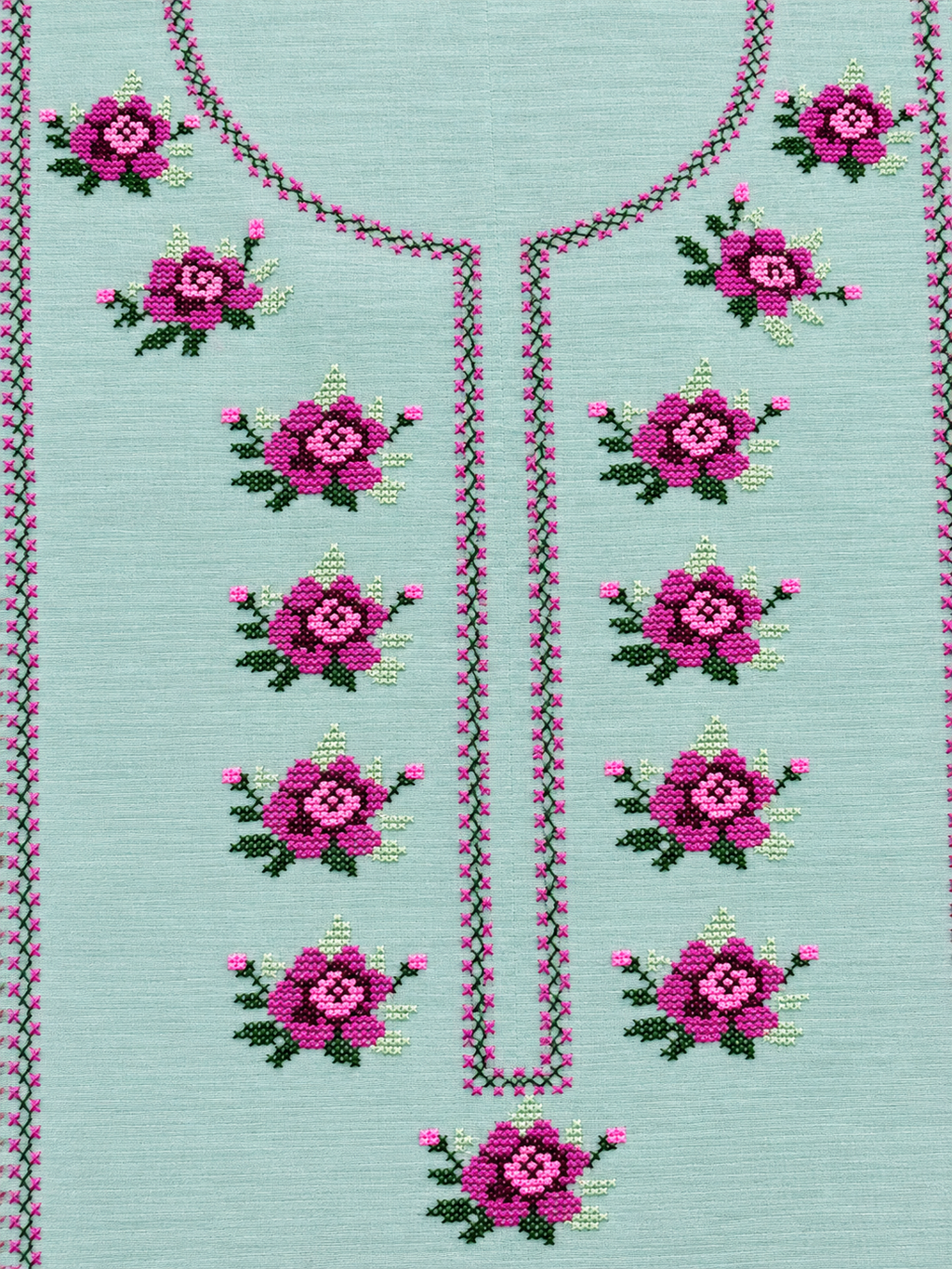 Powder Blue Embroidered Paper Cotton 3-Piece Suit