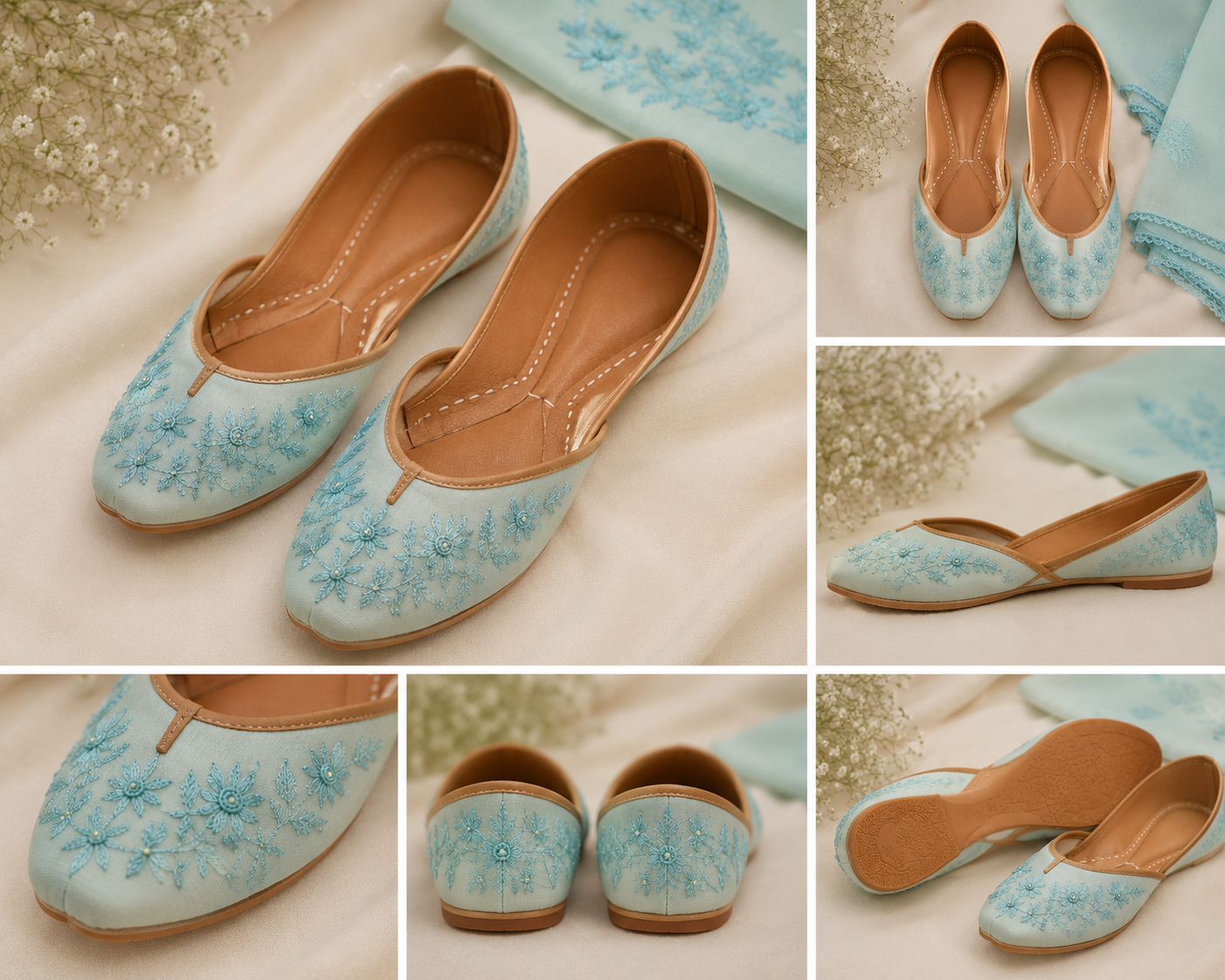 Aqua Bloom Handmade Embroidered Khussa