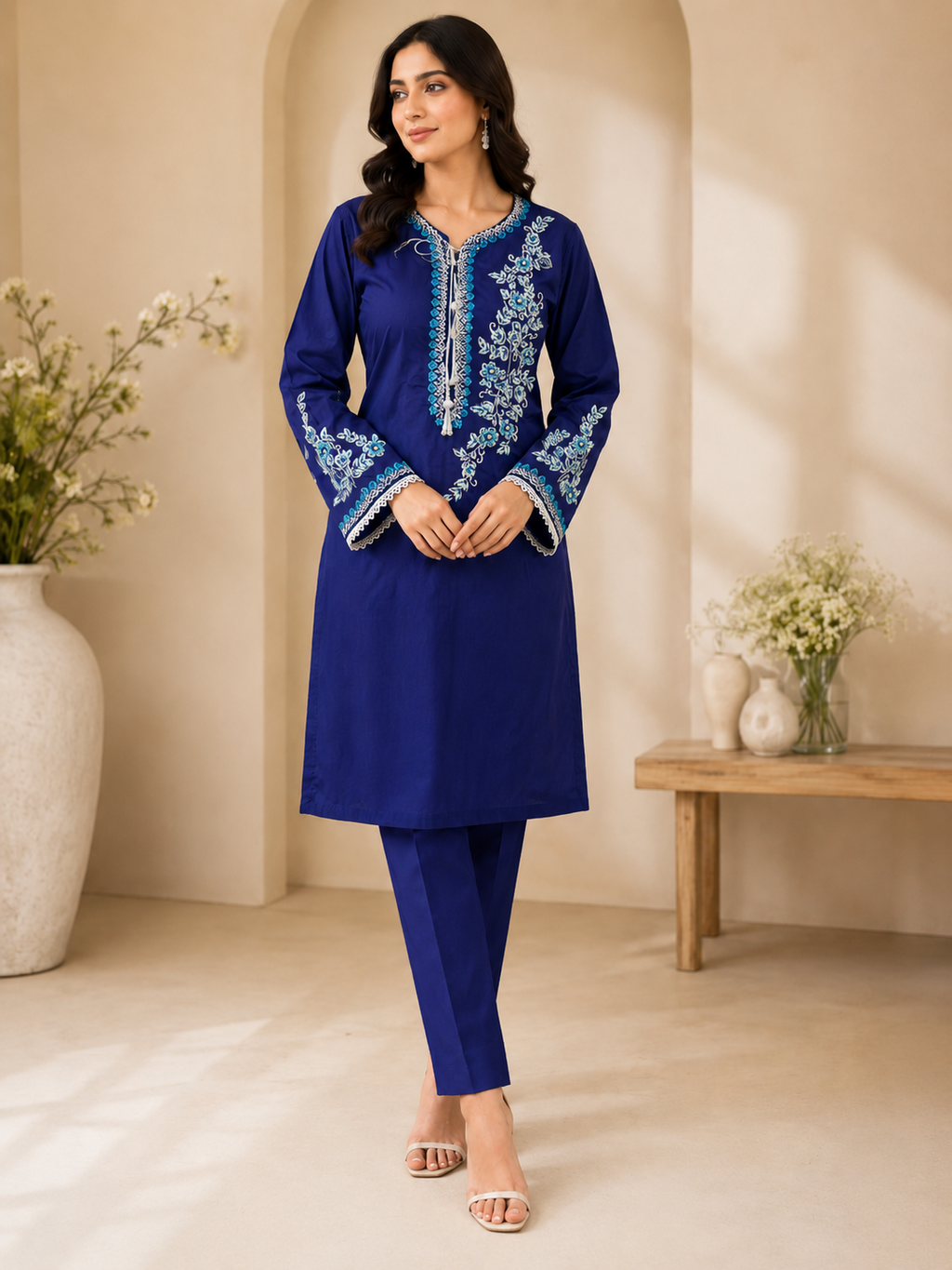 2 Piece - Royal Sapphire Embroidered Lawn Suit
