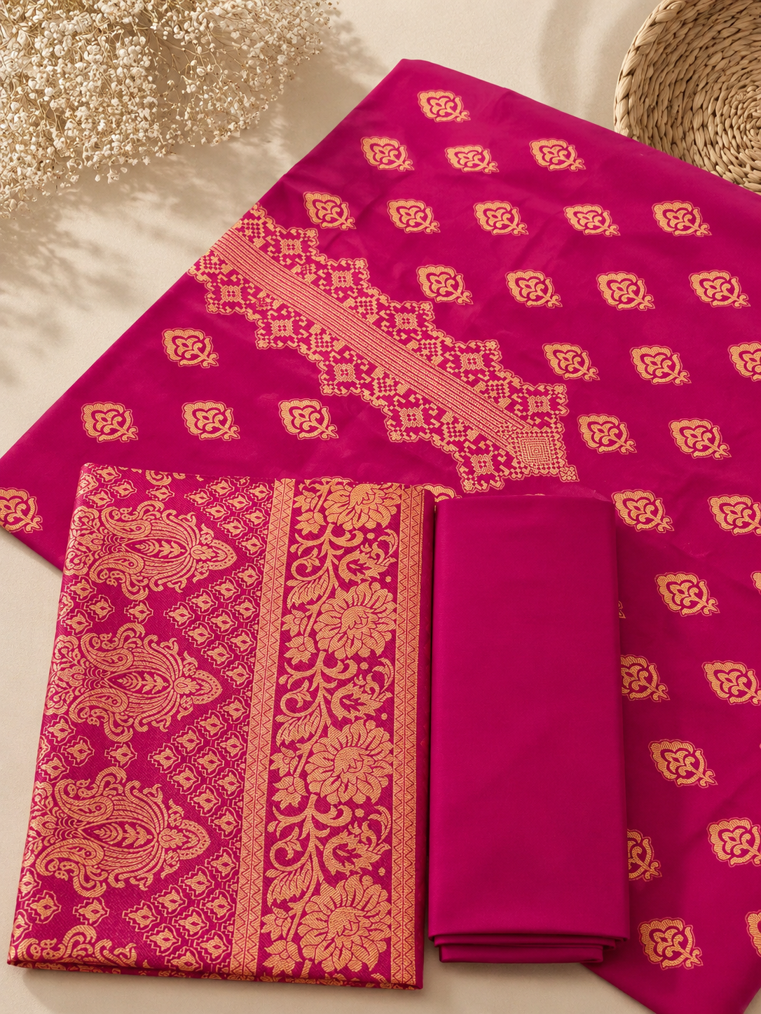 3 Piece - Fuchsia Royale Printed Lawn Suit with Jacquard Dupatta