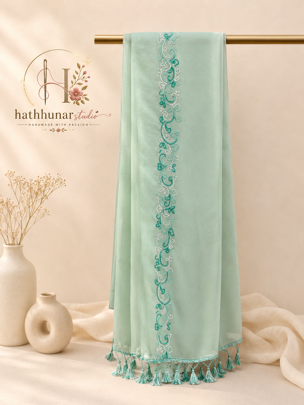 Bundle of Three - Embroidered Linen Blend Scarf in Pastel Hues (2.5 Meter Each)