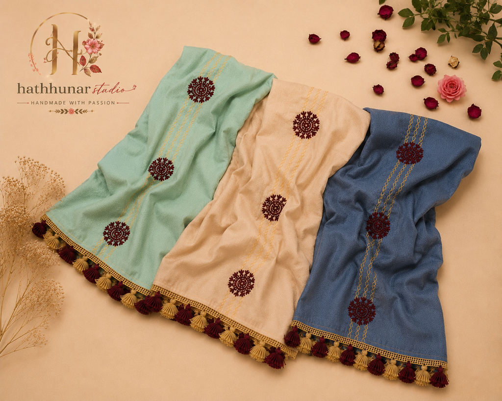Bundle of Three - Heritage Embroidered Linen Blend Scarf (2.5 Meter Each)