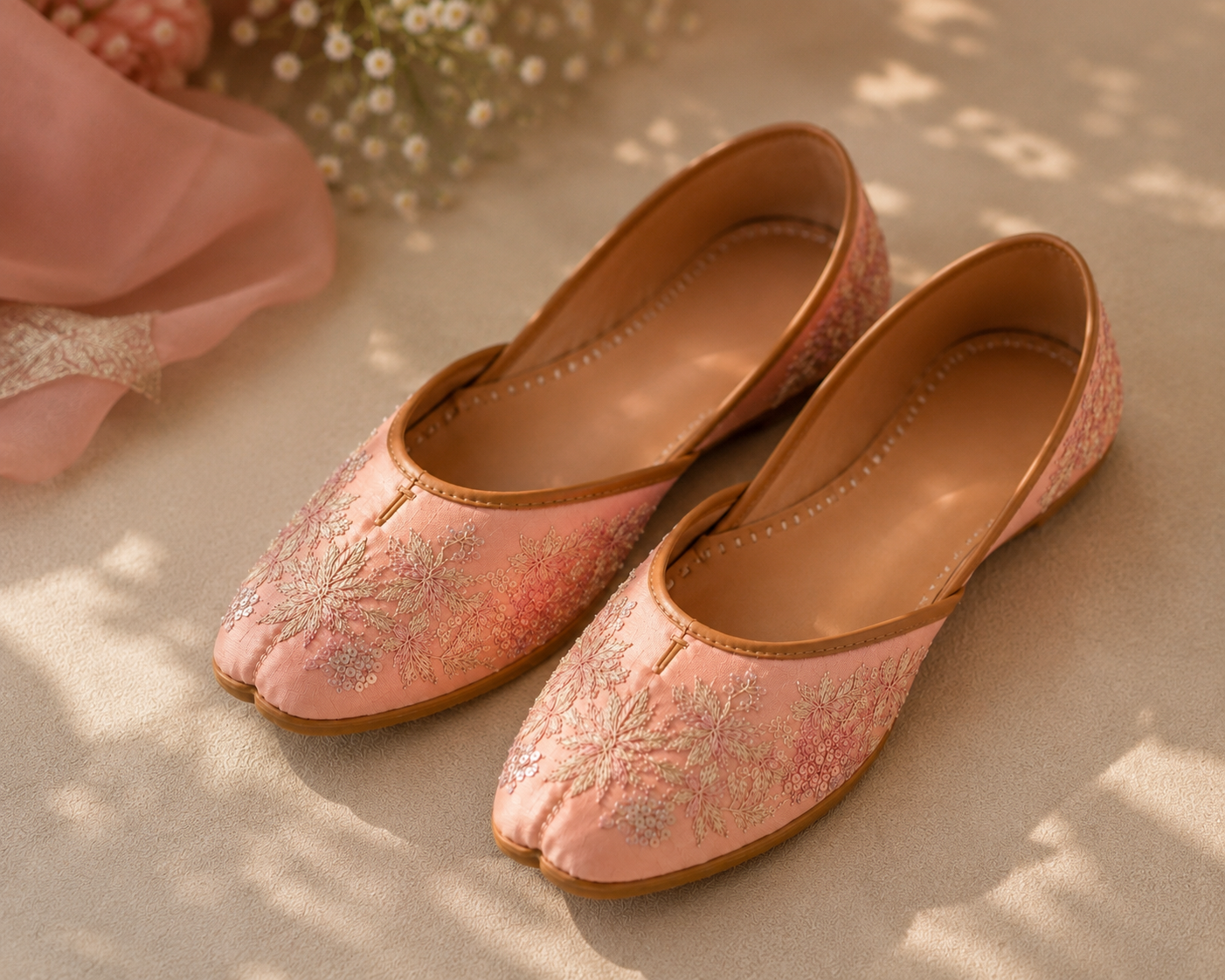 Peach Blossom Handmade Embroidered Khussa