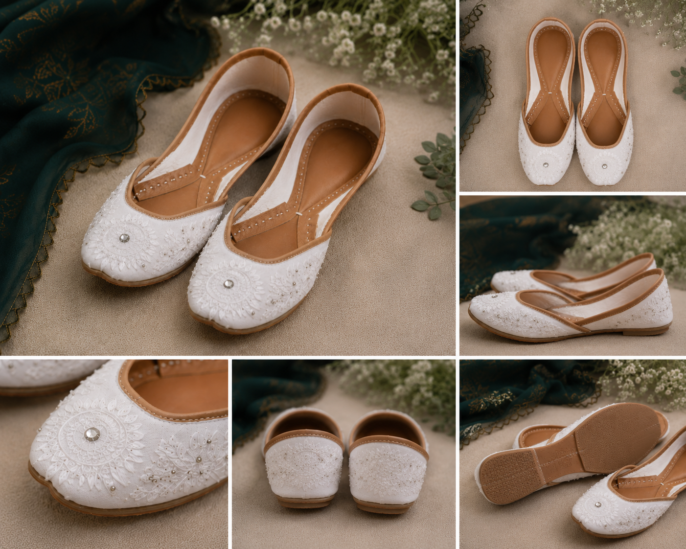 Azadi Noor Handmade Embroidered White Khussa