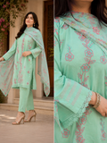 3 Piece - Mint Blossom Printed Lawn Suit with Chiffon Dupatta