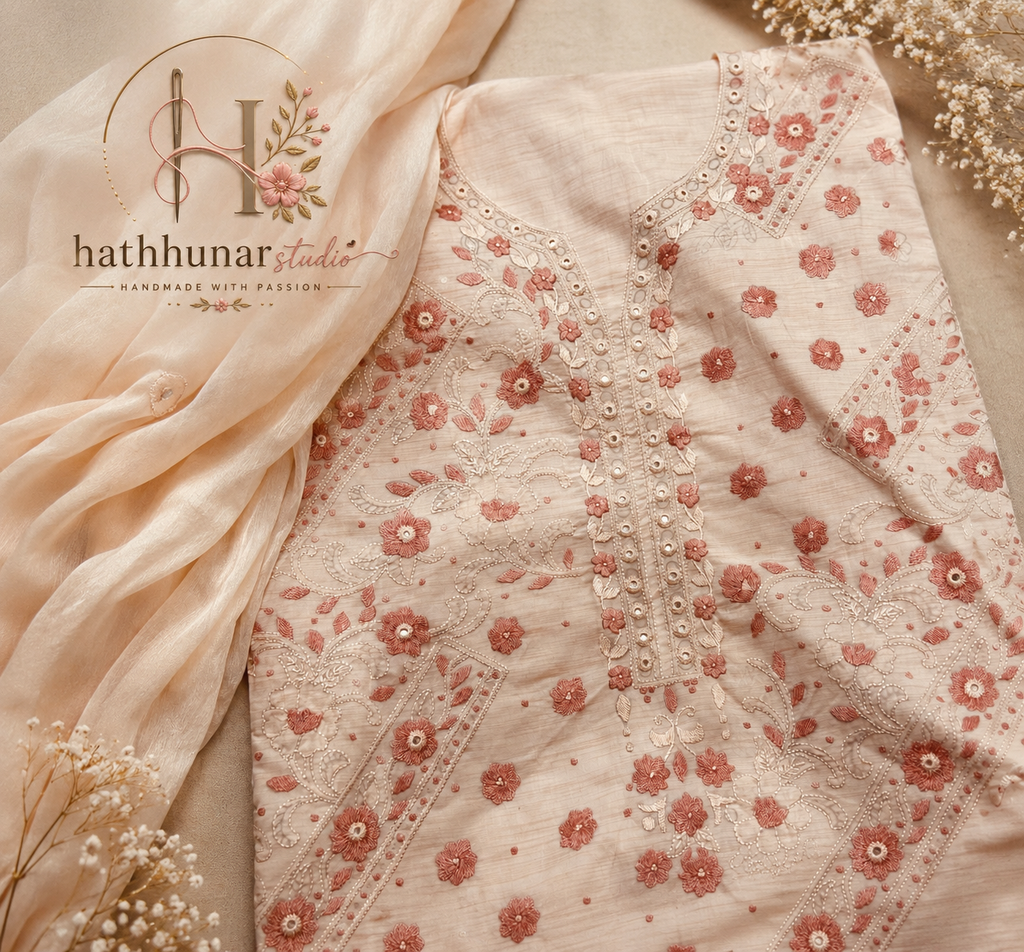 3 Piece - Blush Petal Embroidered Lawn Suit with Chiffon Dupatta
