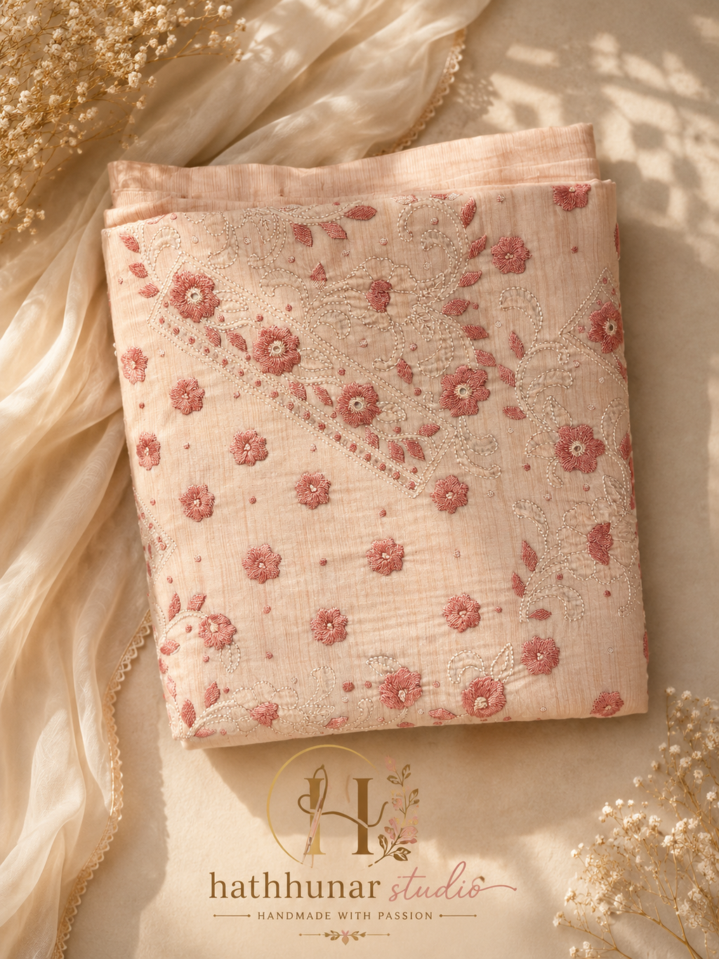 3 Piece - Blush Petal Embroidered Lawn Suit with Chiffon Dupatta