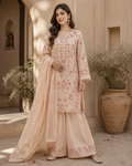 3 Piece - Blush Petal Embroidered Lawn Suit with Chiffon Dupatta