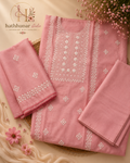3 Piece- Embroidered Dusty Pink Paper Cotton Suit - 42602025