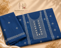 3 Piece- Embroidered Royal Blue Paper Cotton Suit - 42602026