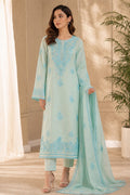 3 Piece - Aqua Bloom Embroidered Suit with Embroidered Dupatta
