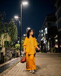 2-Piece Co-Ord - Mustard Bloom Embroidered Silky Linen