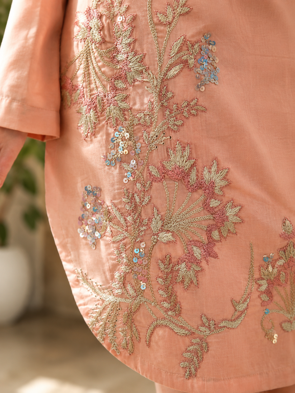 3 Piece - Peach Grace Embroidered Lawn Suit with Jacquard Dupatta