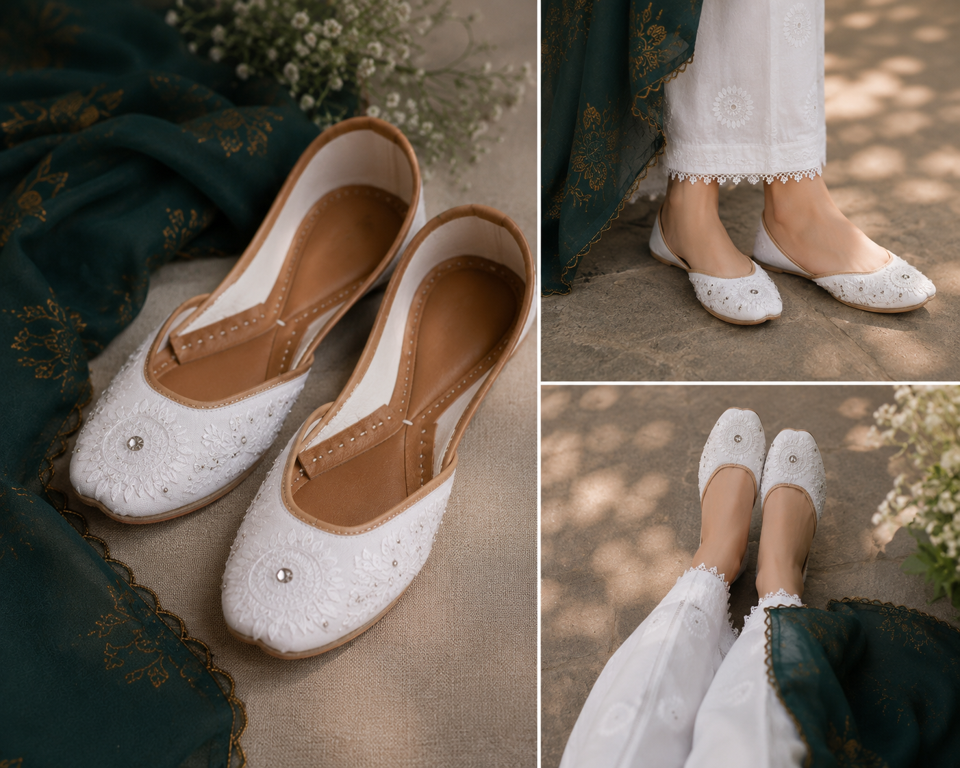 Azadi Noor Handmade Embroidered White Khussa