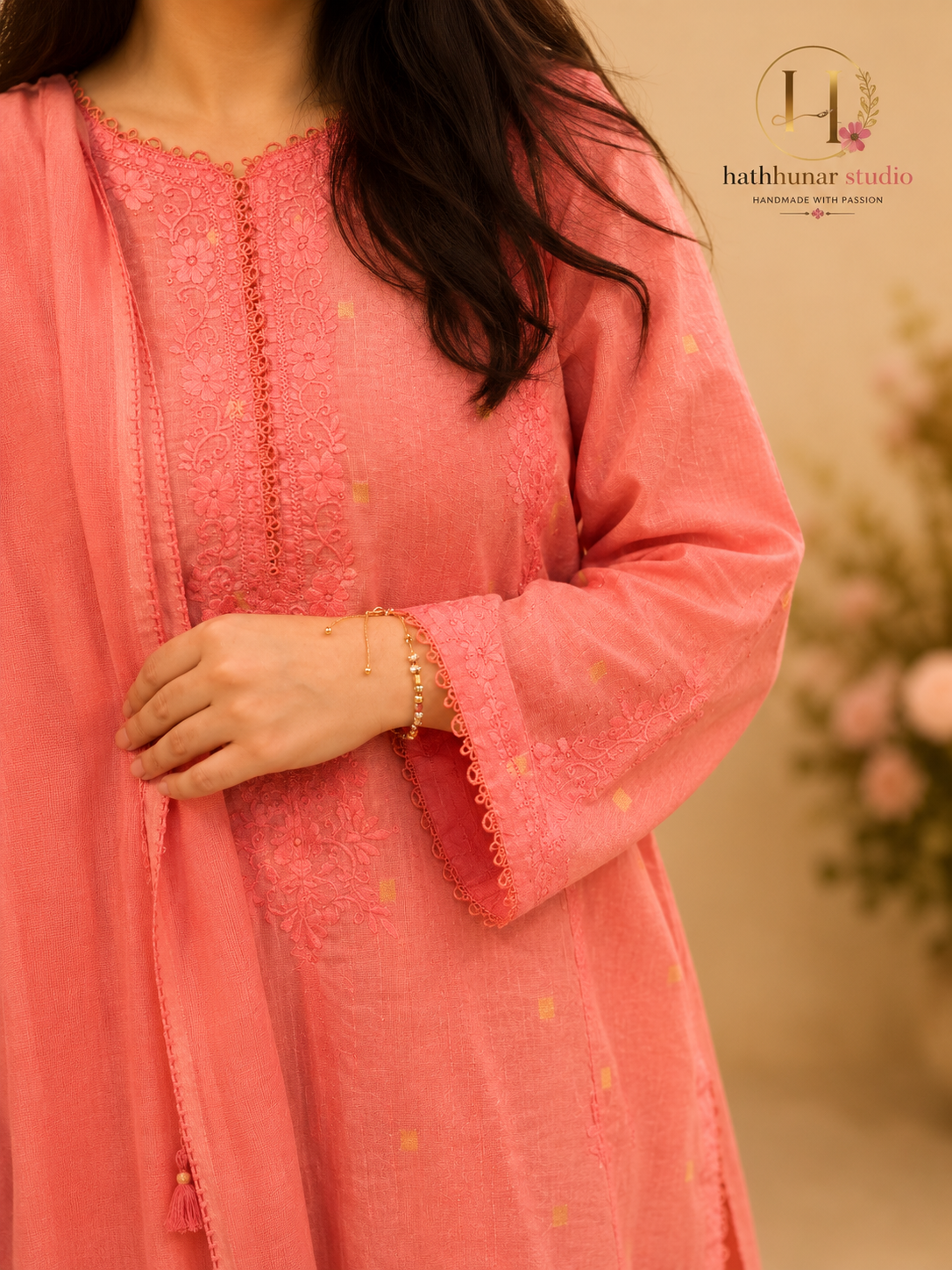 Blush Bloom - 3 Piece Embroidered Lawn Suit with Blended Lawn Dupatta
