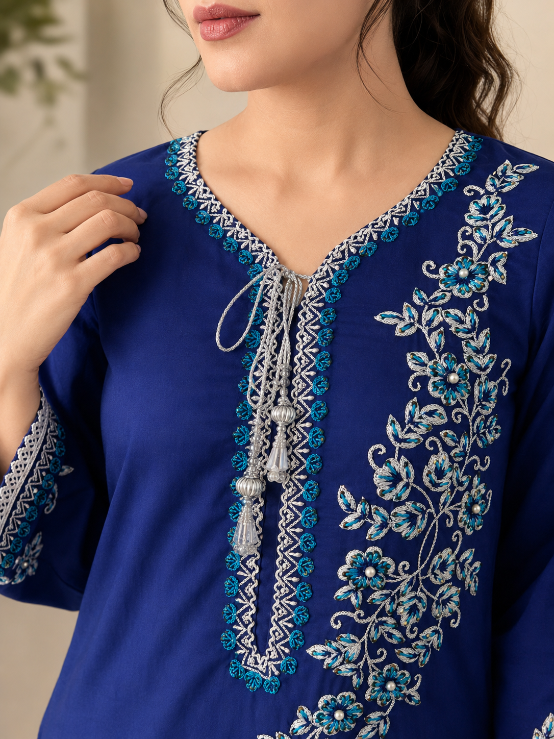 2 Piece - Royal Sapphire Embroidered Lawn Suit