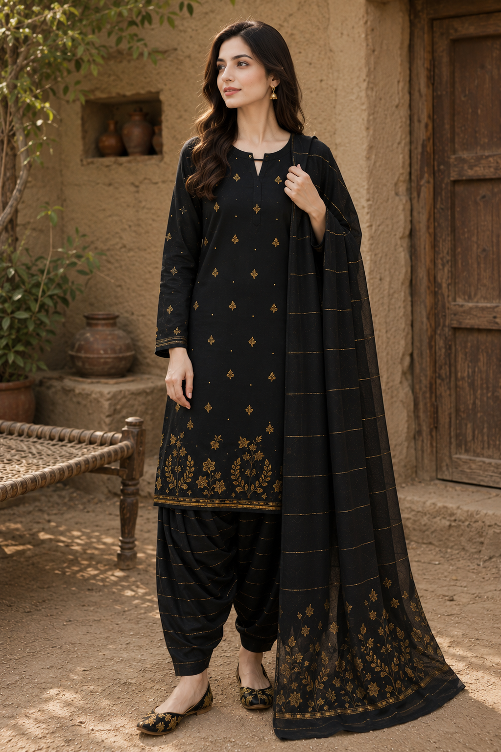 3 Piece - Noir Heritage Jacquard Lawn Suit with Handmade Khaddiyan Dupatta