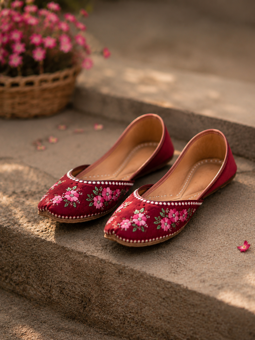 Handcrafted Crimson Bloom Khussa