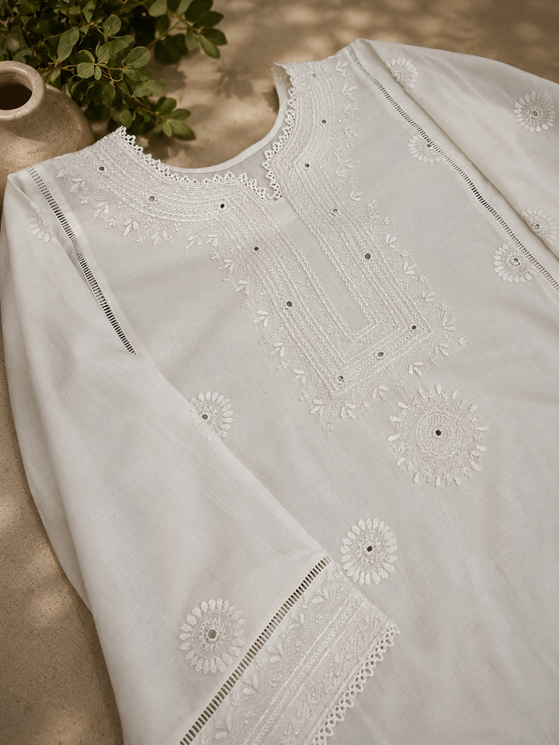 3 Piece - Azadi Noor Pure White Embroidered Lawn Suit with Jacquard Dupatta