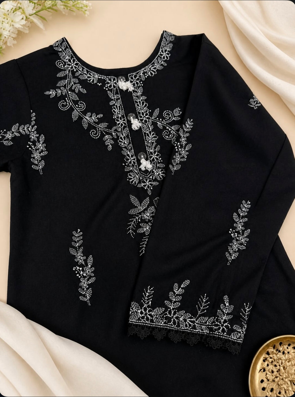 1 Piece - Embroidered Black Lawn Shirt - 42602018