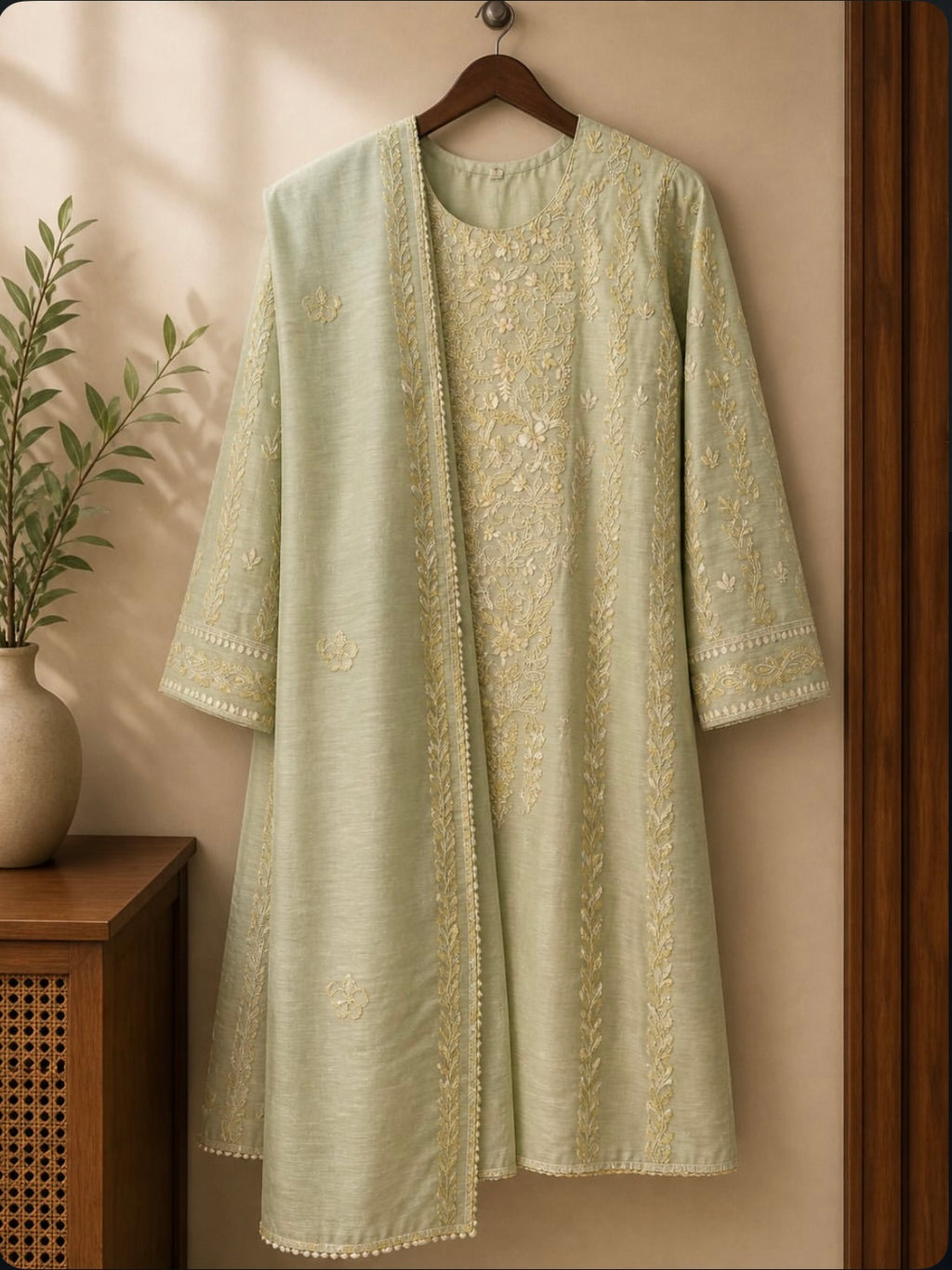 3 Piece - Embroidered Lawn Suit with Embroidered Dupatta - 42602020