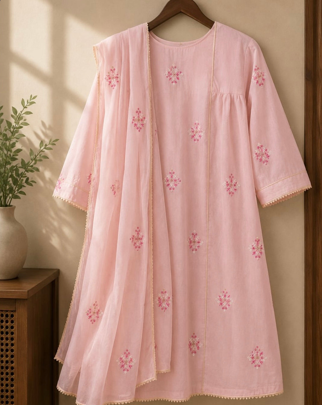 3 Piece - Embroidered Baby Pink Lawn Suit  - 42602013