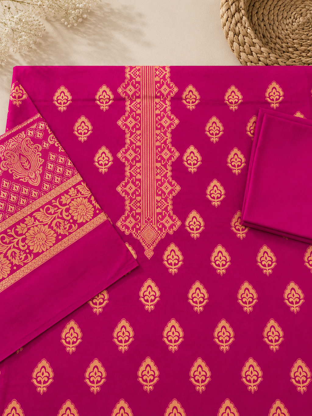 3 Piece - Fuchsia Royale Printed Lawn Suit with Jacquard Dupatta