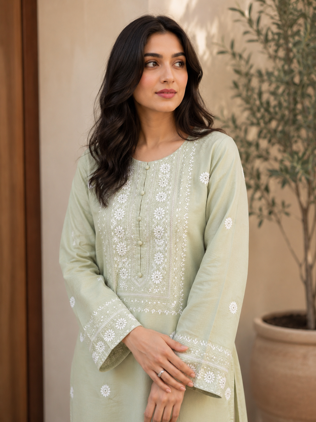 Embroidered Sage Mist Premium Lawn Shirt
