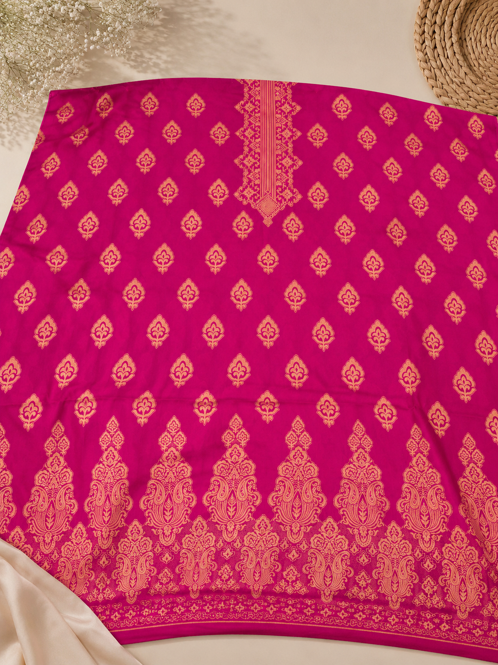 3 Piece - Fuchsia Royale Printed Lawn Suit with Jacquard Dupatta