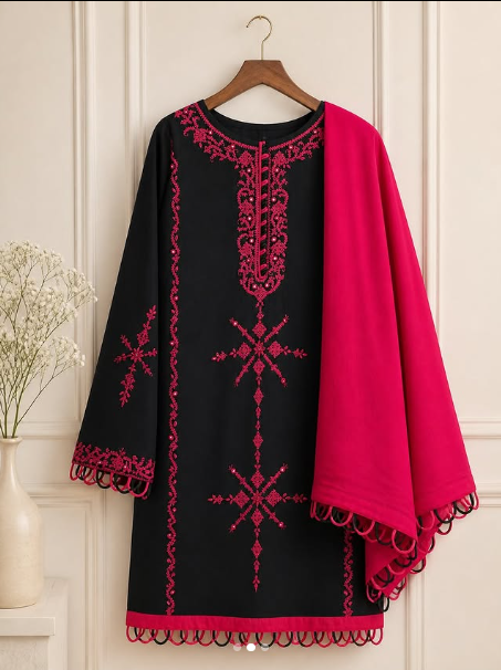 3 Piece - Embroidered Georgette Blend Suit with Chiffon Dupatta - 42602022