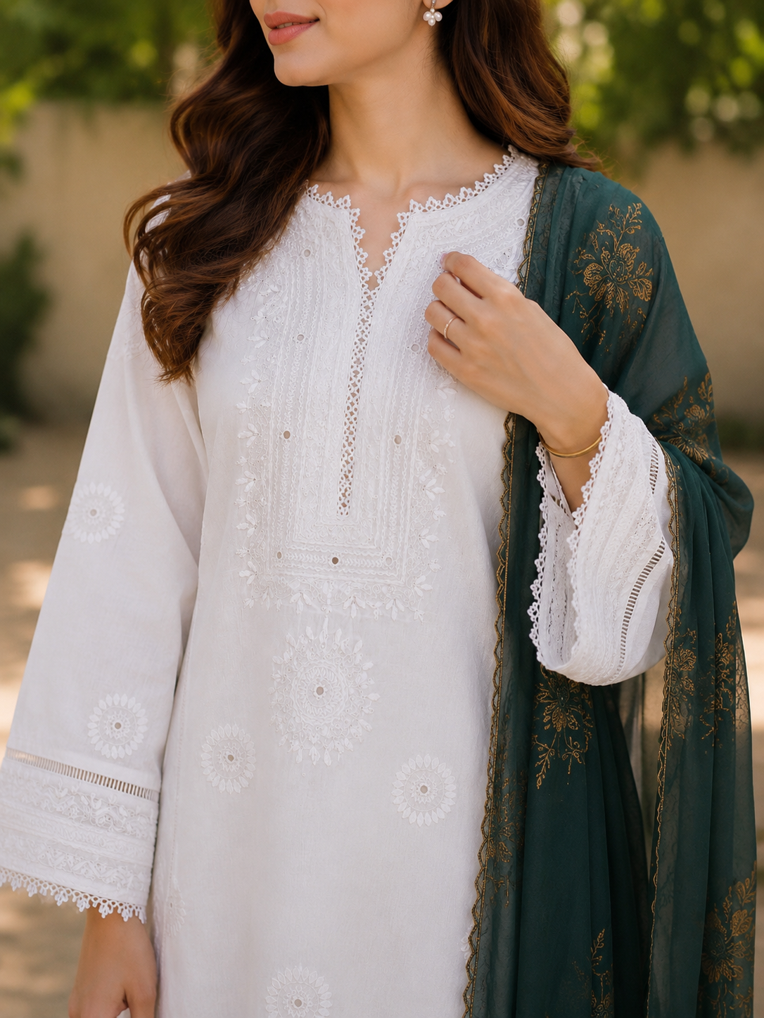 3 Piece - Azadi Noor Pure White Embroidered Lawn Suit with Jacquard Dupatta