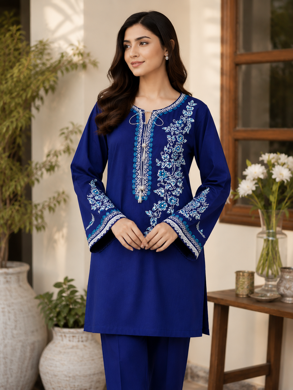 2 Piece - Royal Sapphire Embroidered Lawn Suit