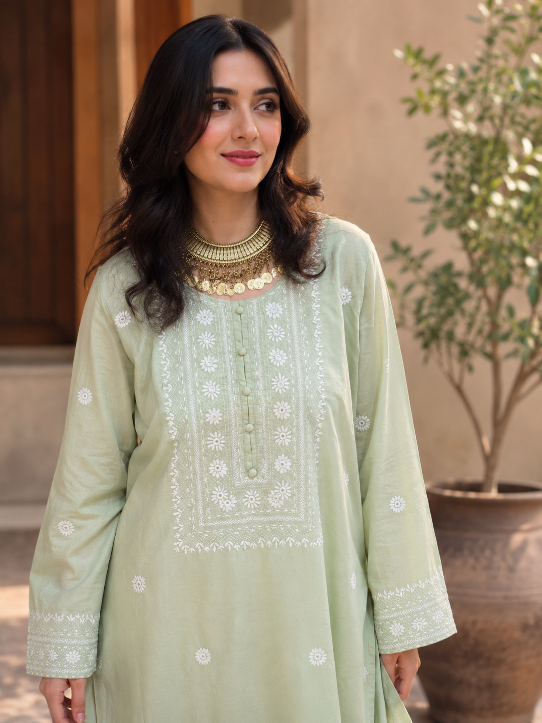 Embroidered Sage Mist Premium Lawn Shirt