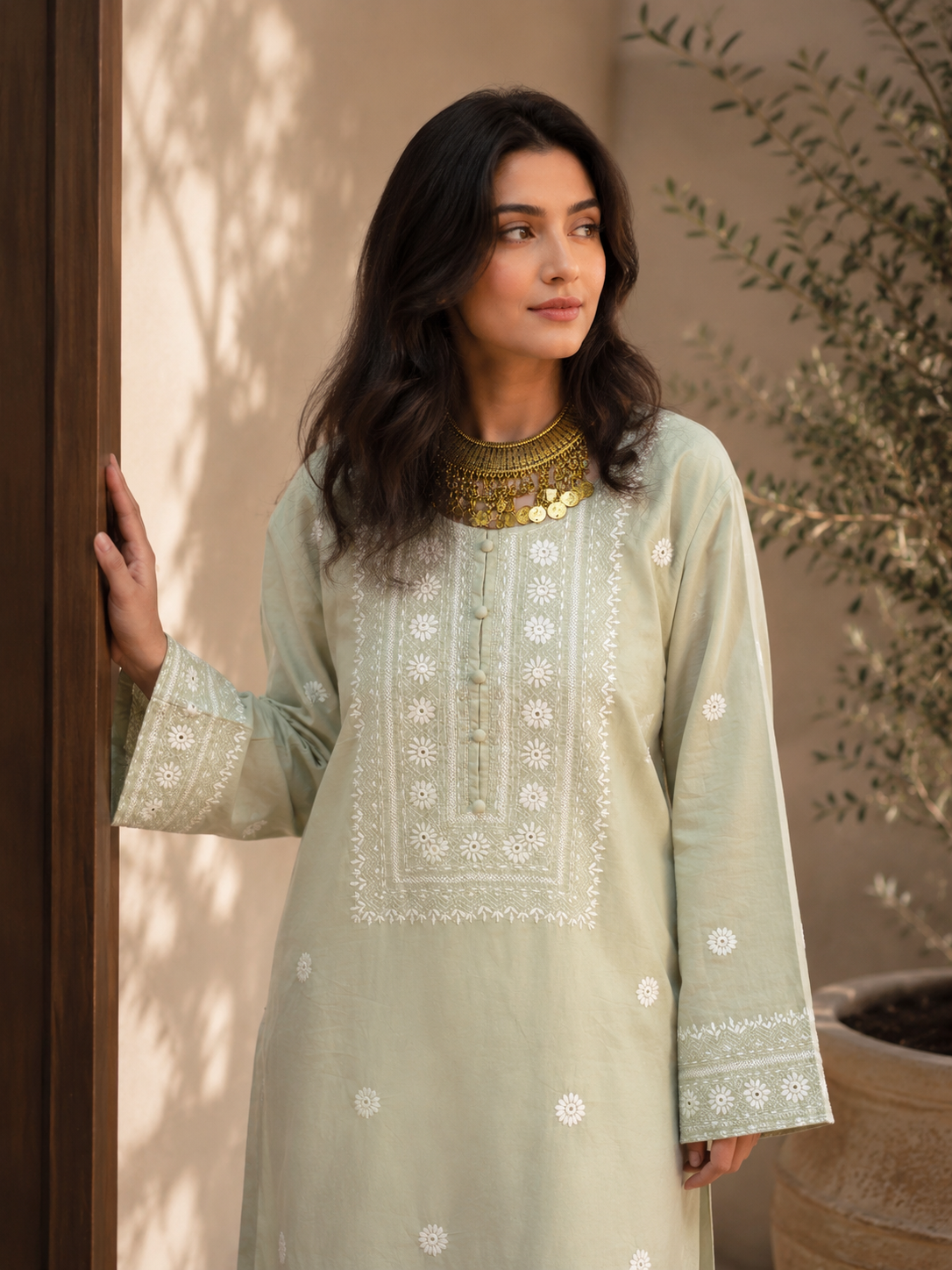 Embroidered Sage Mist Premium Lawn Shirt