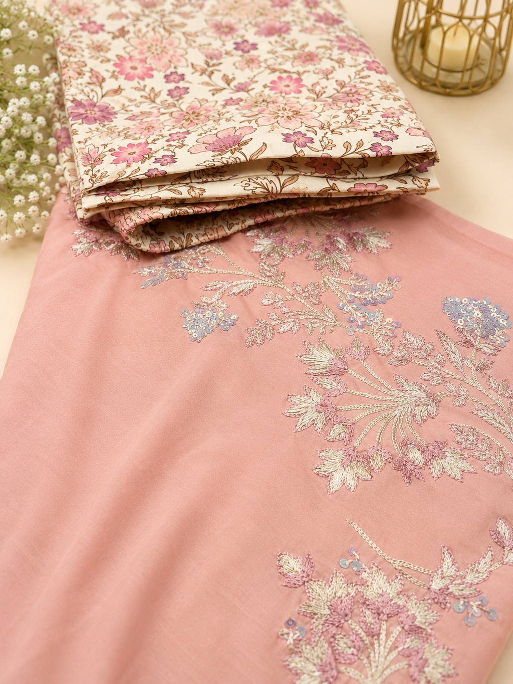 3 Piece - Peach Grace Embroidered Lawn Suit with Jacquard Dupatta