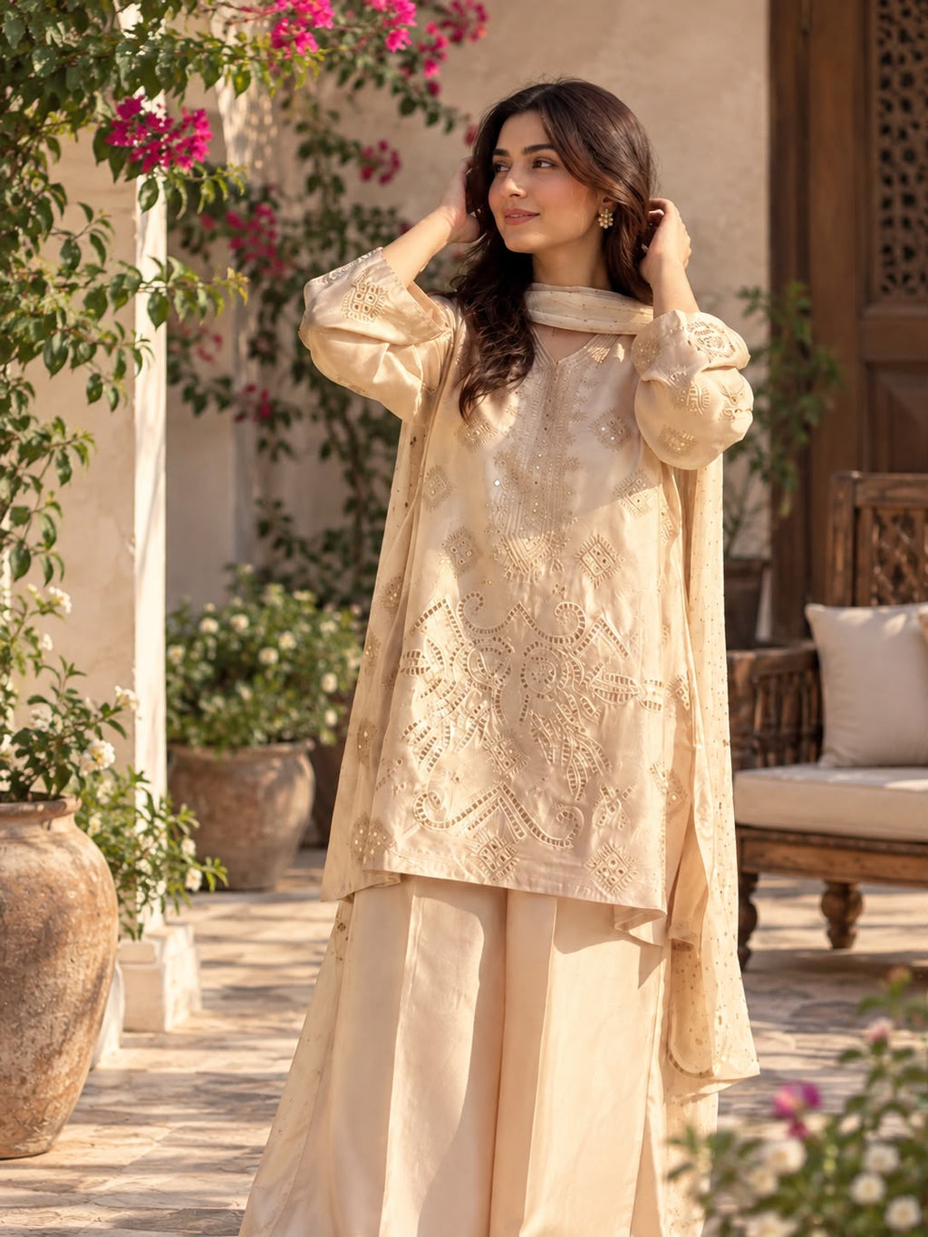 Noor-e-Mukesh – Embroidered Sheesha Silk 3 Piece Formal Suit