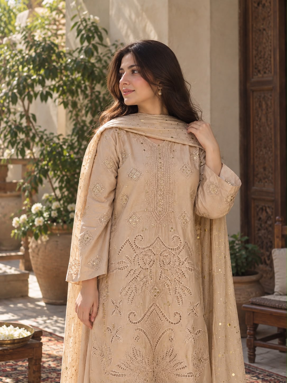 Noor-e-Mukesh – Embroidered Sheesha Silk 3 Piece Formal Suit