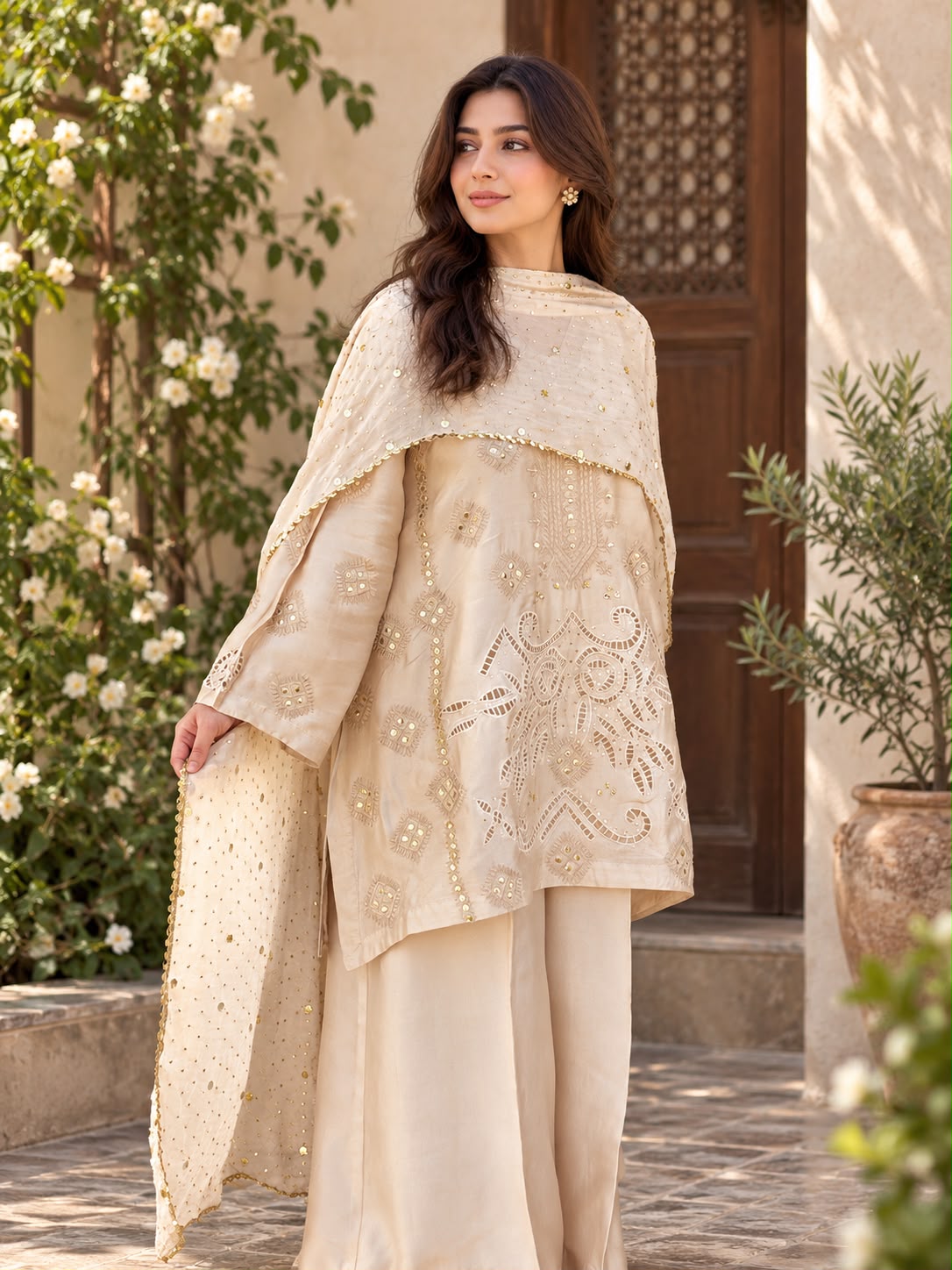 Noor-e-Mukesh – Embroidered Sheesha Silk 3 Piece Formal Suit