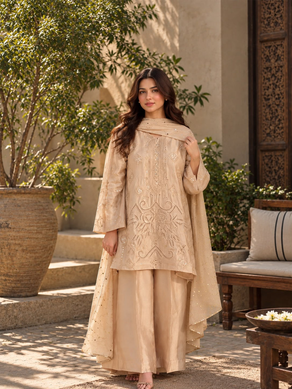 Noor-e-Mukesh – Embroidered Sheesha Silk 3 Piece Formal Suit