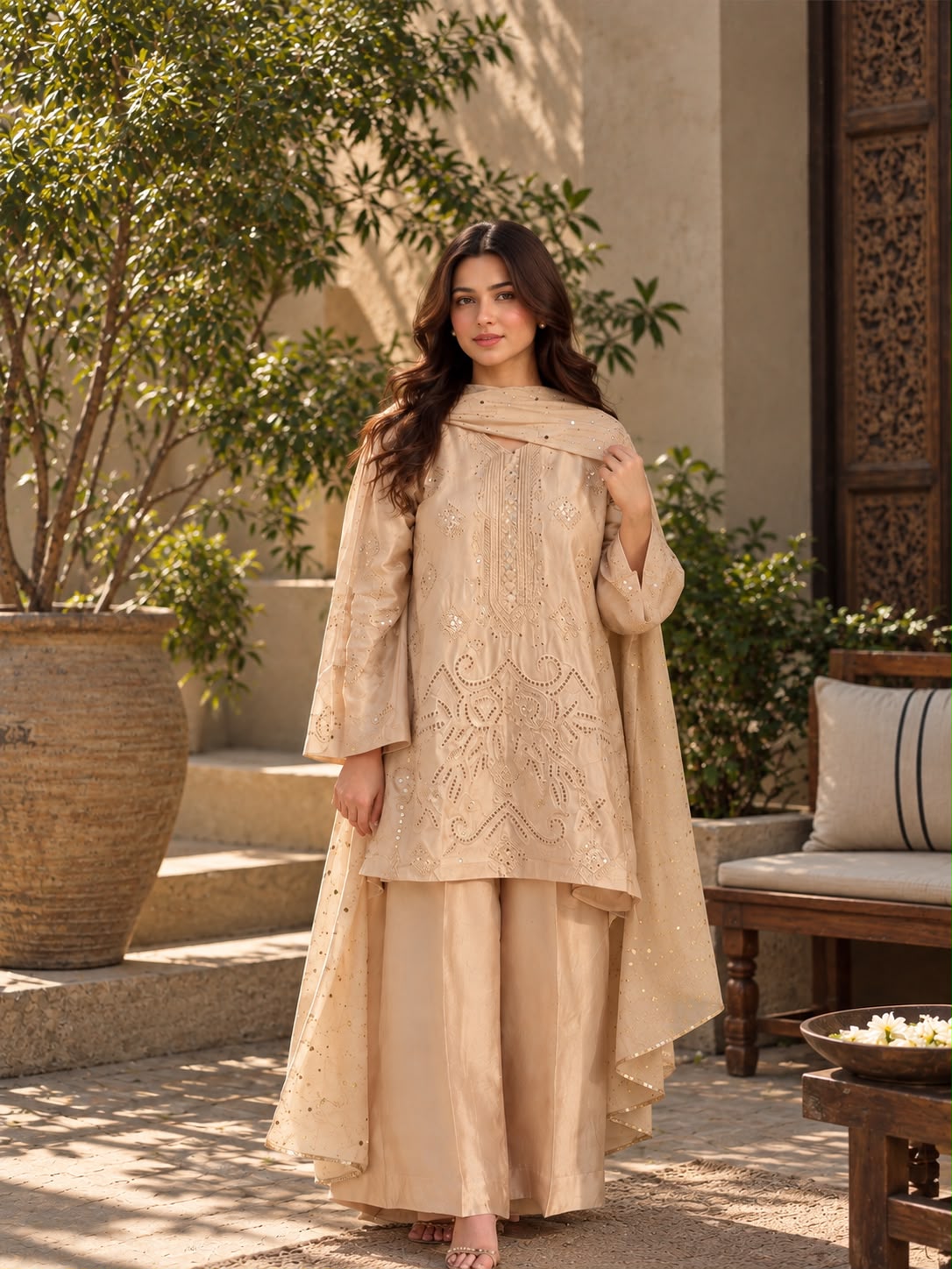 Noor-e-Mukesh – Embroidered Sheesha Silk 3 Piece Formal Suit