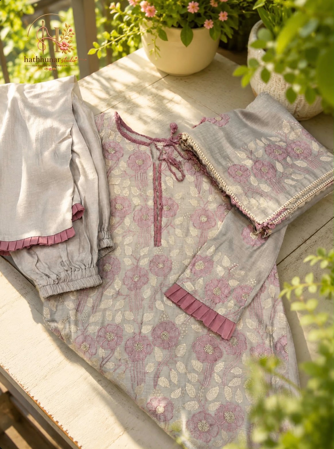 3 Piece - Embroidered Dove Grey Lawn Suit with Lawn Dupatta - 42602029