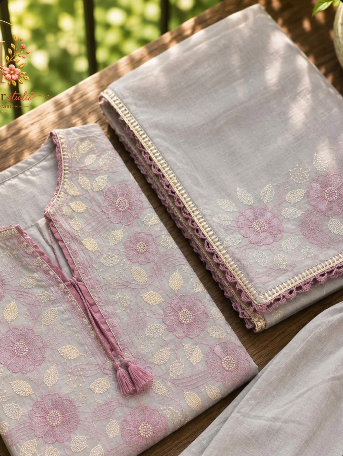 3 Piece - Embroidered Dove Grey Lawn Suit with Lawn Dupatta - 42602029