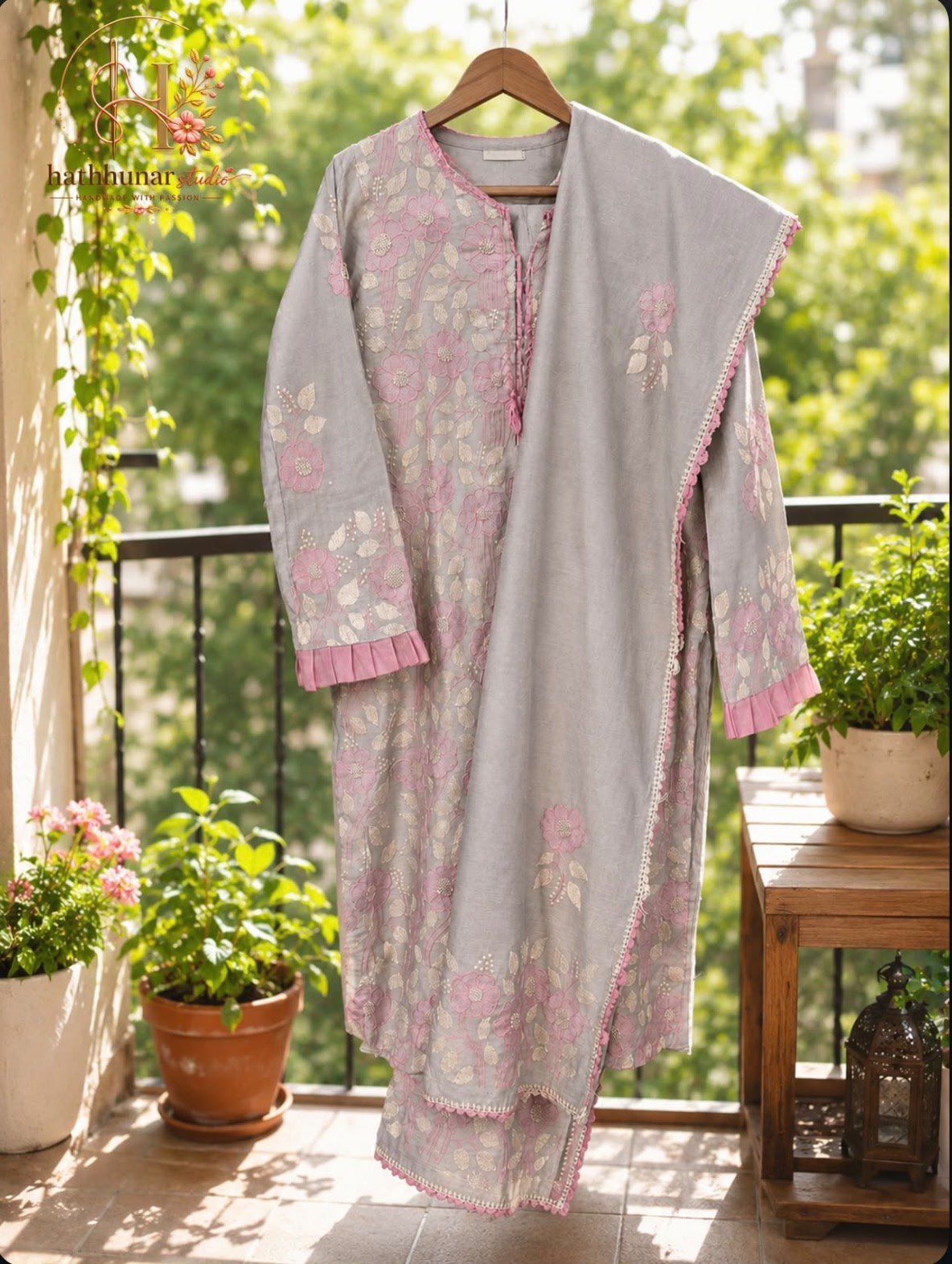 3 Piece - Embroidered Dove Grey Lawn Suit with Lawn Dupatta - 42602029