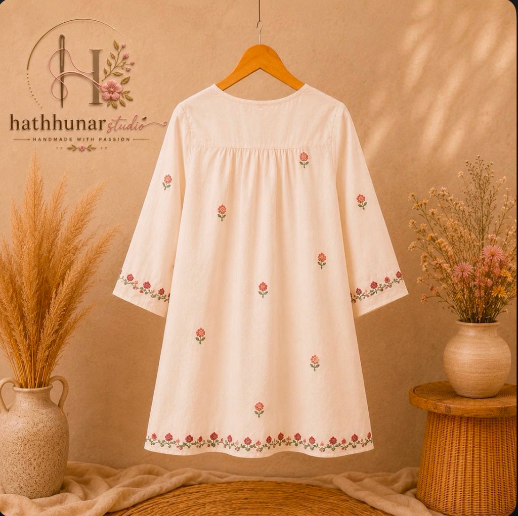 1 Piece - Embroidered Ivory White Lawn Kurti - 42602028