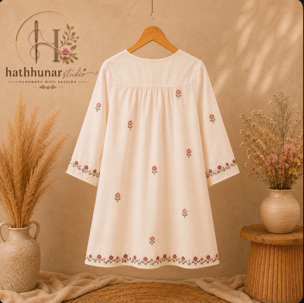 1 Piece - Embroidered Ivory White Lawn Kurti - 42602028