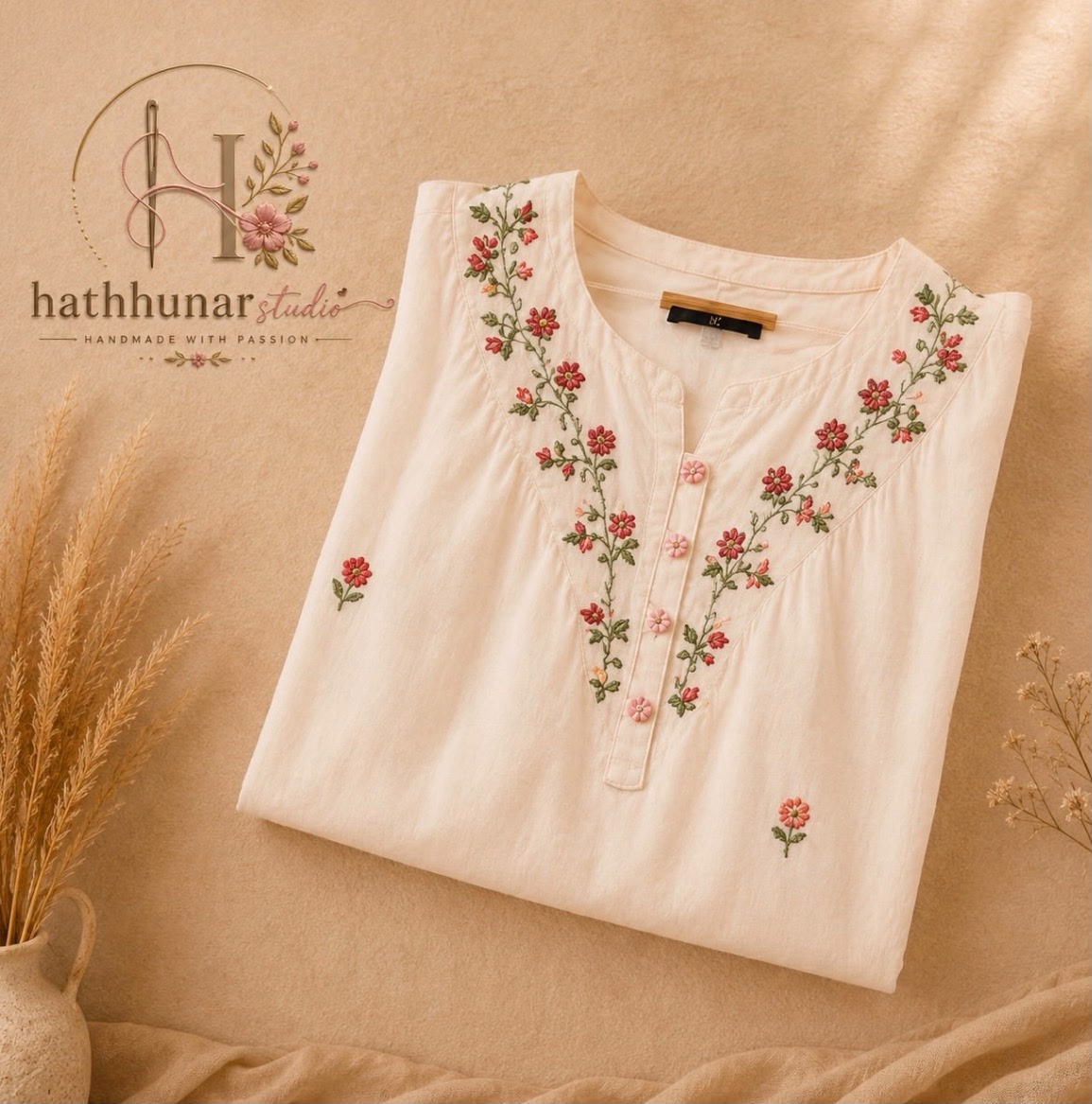 1 Piece - Embroidered Ivory White Lawn Kurti - 42602028